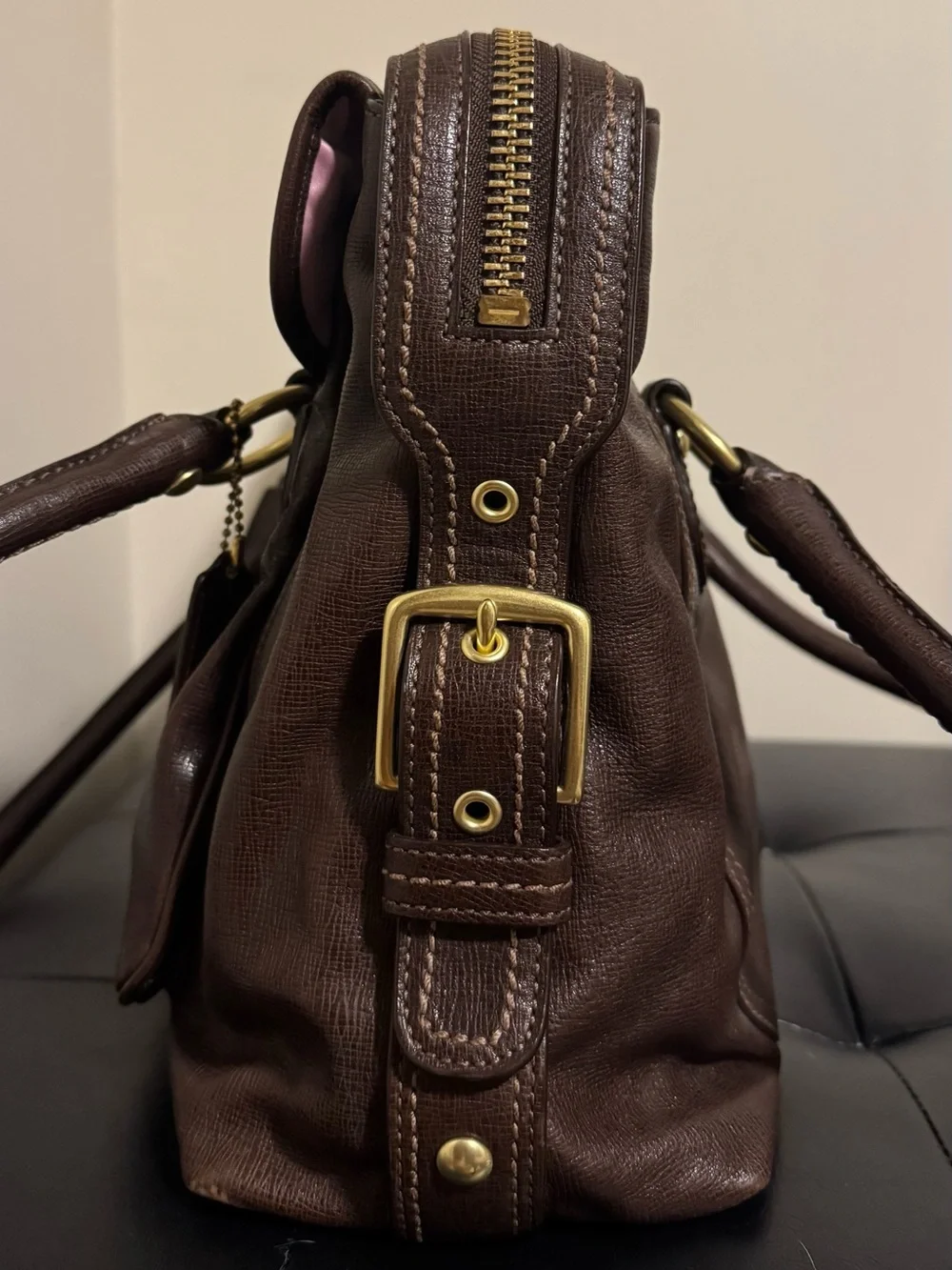 Coach Addison Textured Brown Spectator Leather Shoulder Bag
